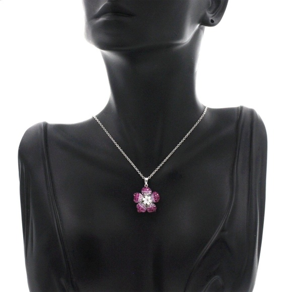 0.32 Ct Pink Sapphire 14k Gold Flower Necklace - Picture 2 of 7